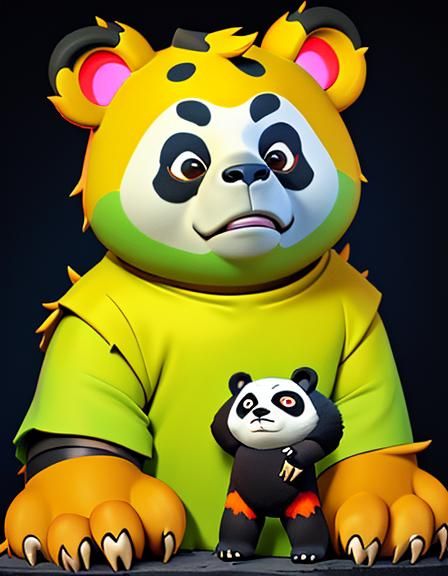 Emo Panda Bear in City Alleyway, Miyazaki Style