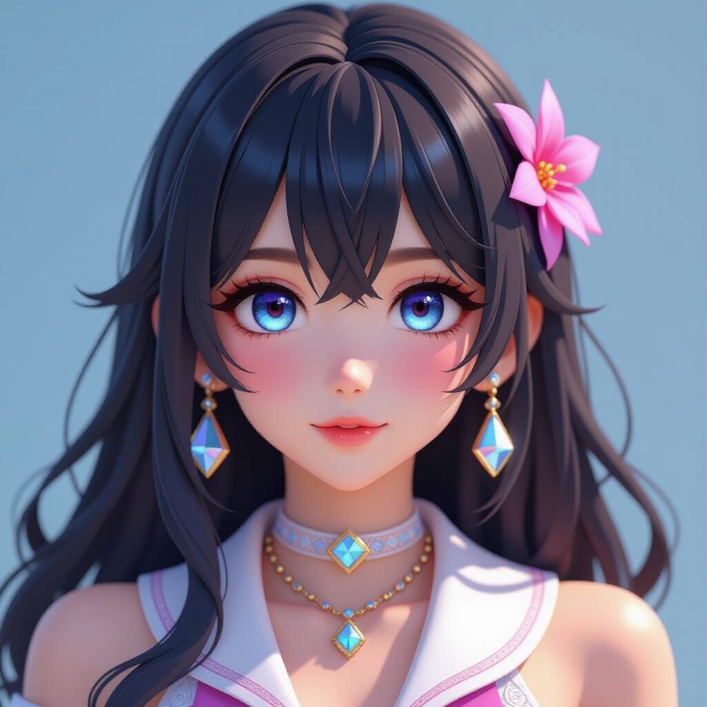 Vibrant Anime Girl in Intricate 3D Style