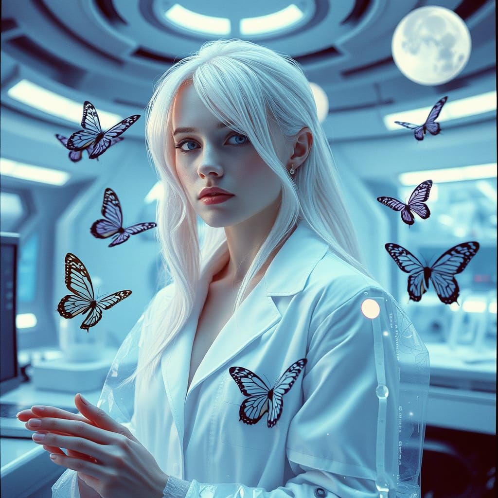 Post-Human Geneticist in Futuristic Space Colony