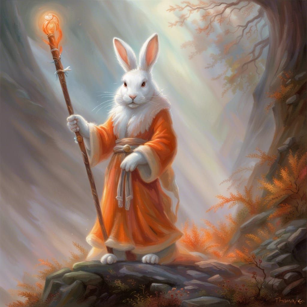 Rabbitfolk Fire Wizard in Ethereal Fantasy Style