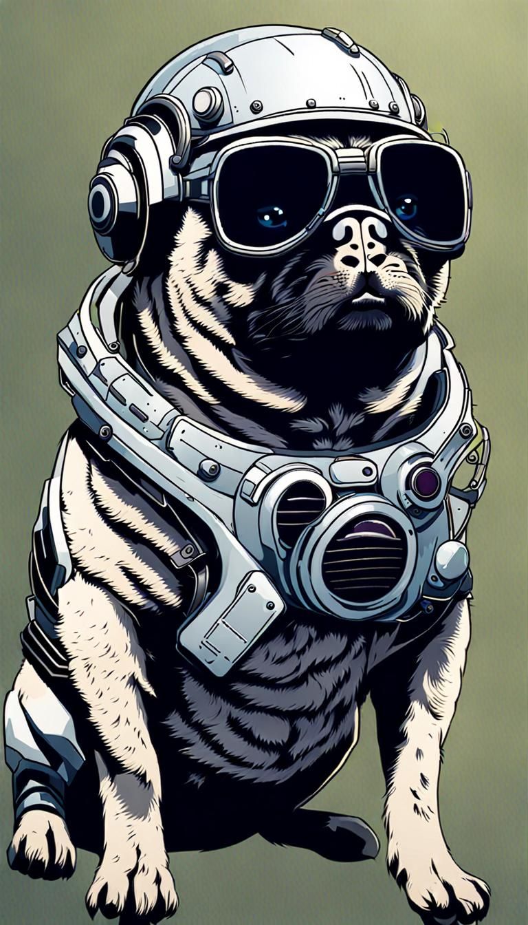 Cyberpunk Pug Wearing a Helmet