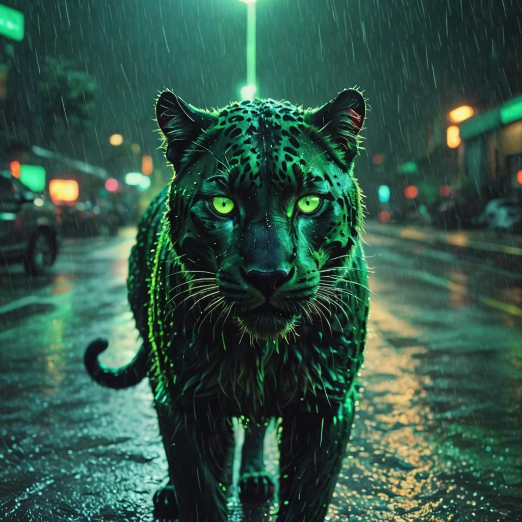 Neon Green Panther in Synthwave Retro Style