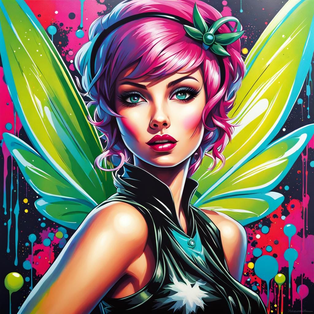 Tinkerbell Pin-Up in Pastel Goth Graffiti Style