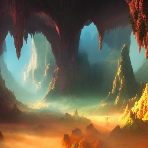 Psychedelic Fantasy Cave with Volumetric Lighting