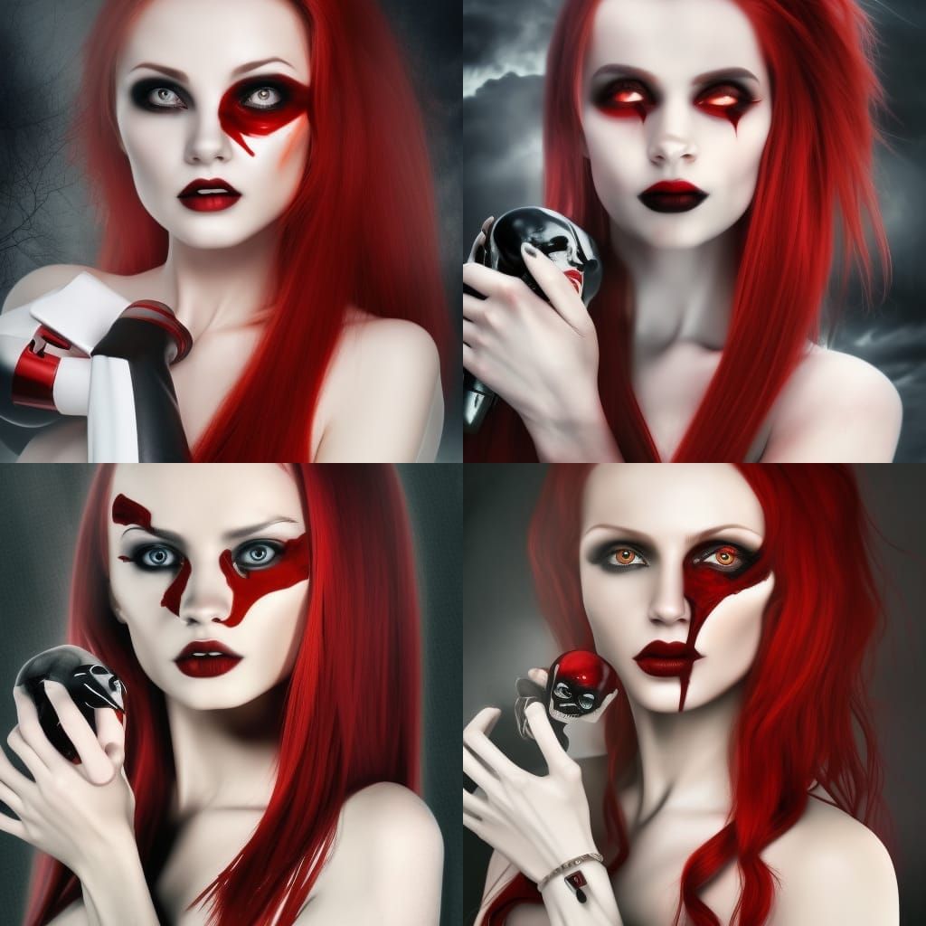 Hyper-Realistic Vampire Woman with Robot Head