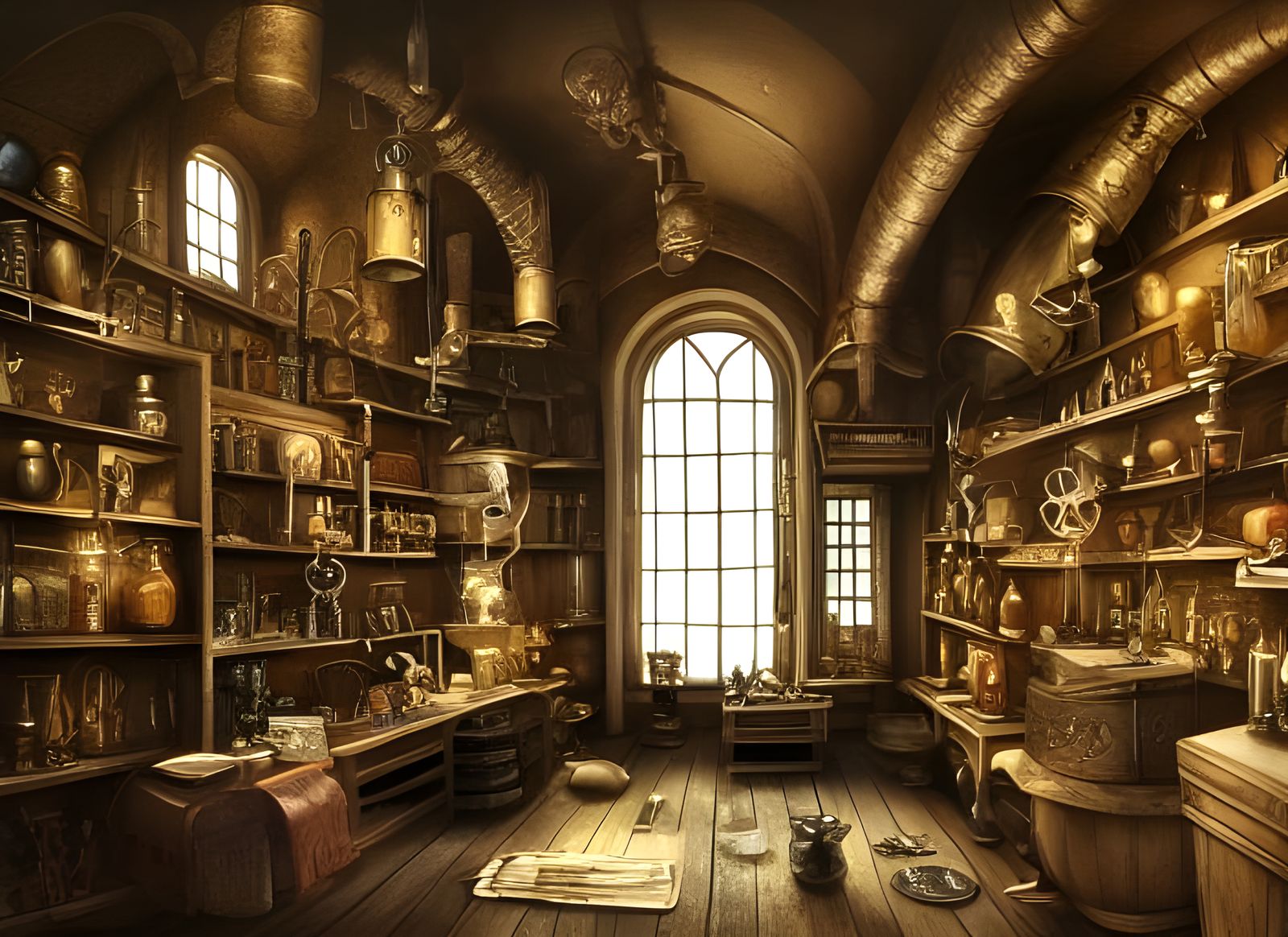 Detailed Alchemist Room in Realistic Fantasy Artwork