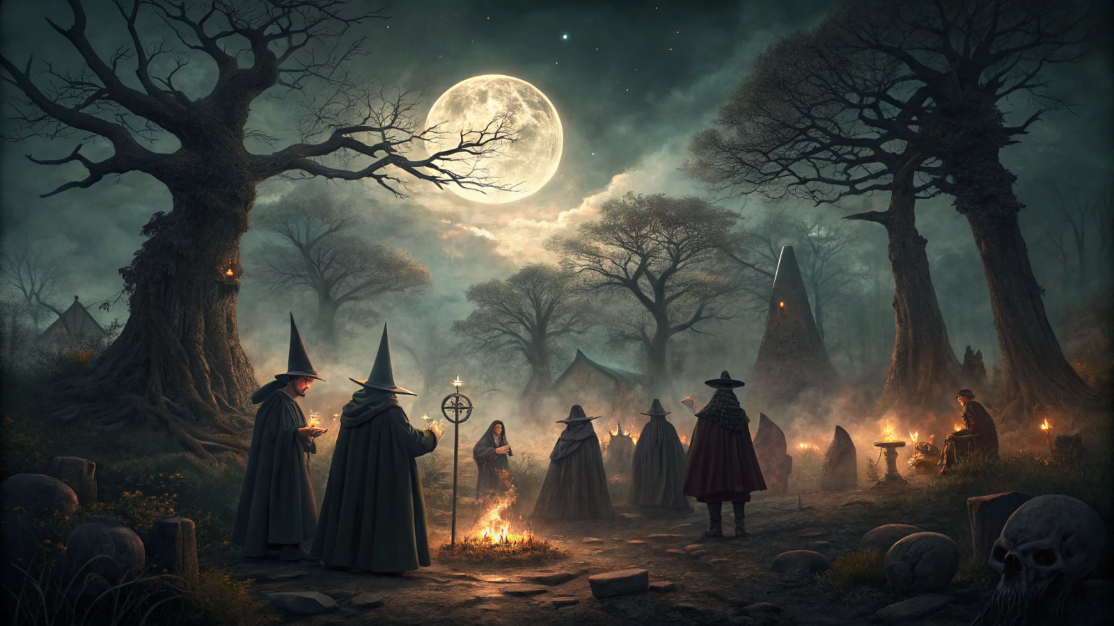 Spooky Halloween Night: Witches' Sabbath in Dark Art Style