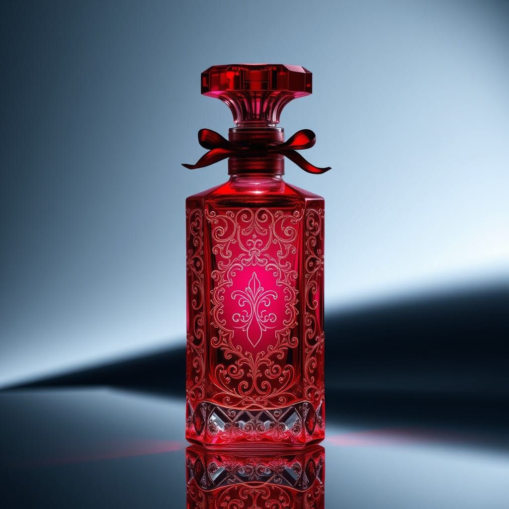 Ruby Glass Perfume Bottle in Hyper-Realistic Fashion Style