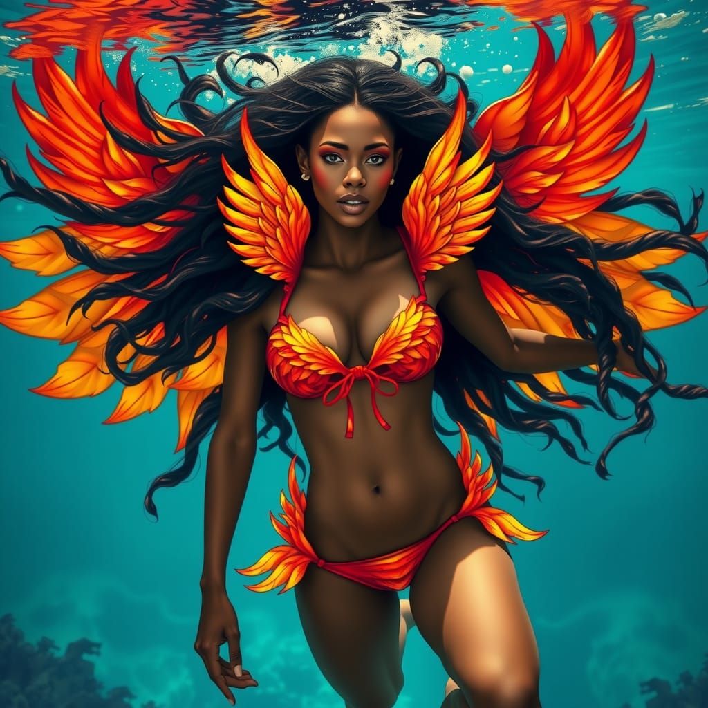Underwater Phoenix Model in Digital Art Style