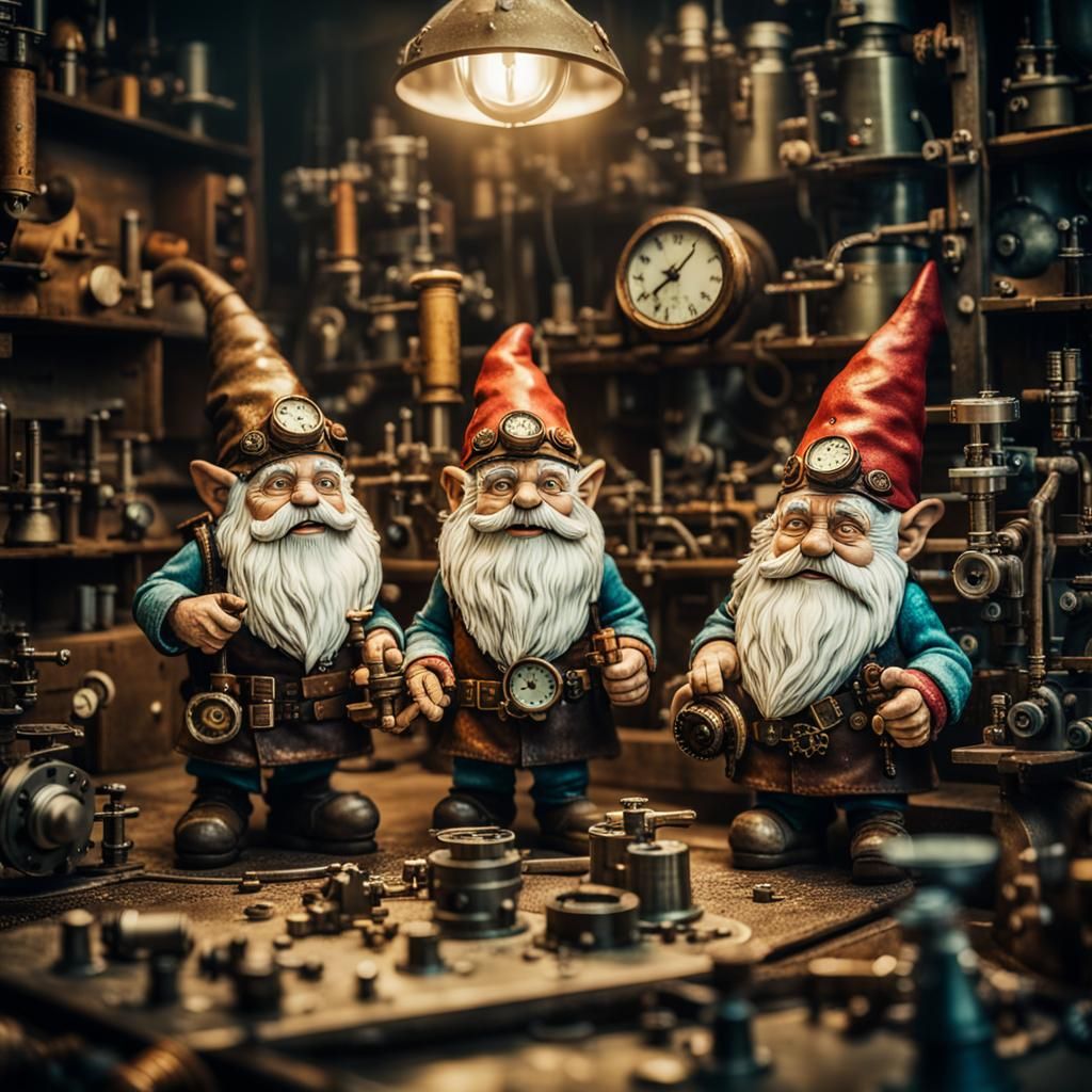 Gnomes Tinkering in a Steampunk Laboratory