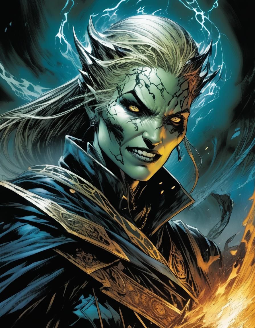 Vengeful Female Mage in Comic Art Style