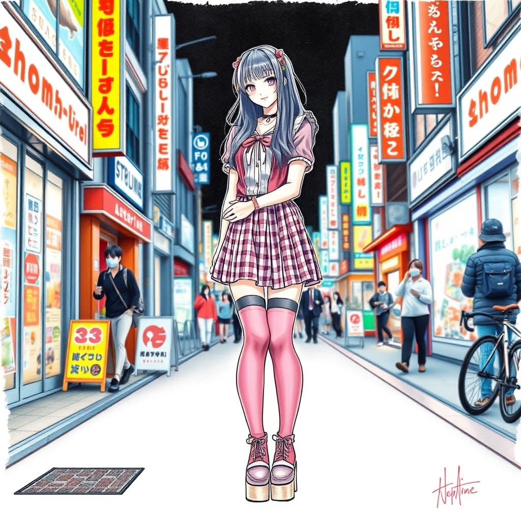 Decora Kei Girl in Harajuku: Colored Pencil Fashion Sketch