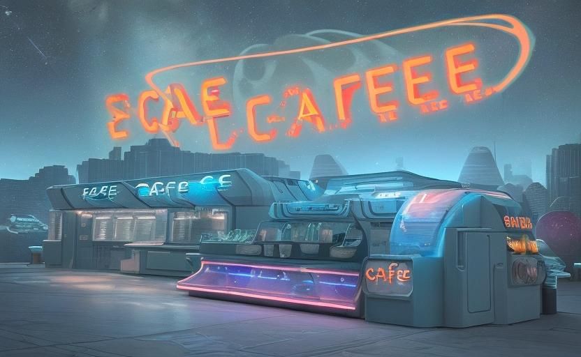 Cyberpunk Yard with Synthwave Food Trucks