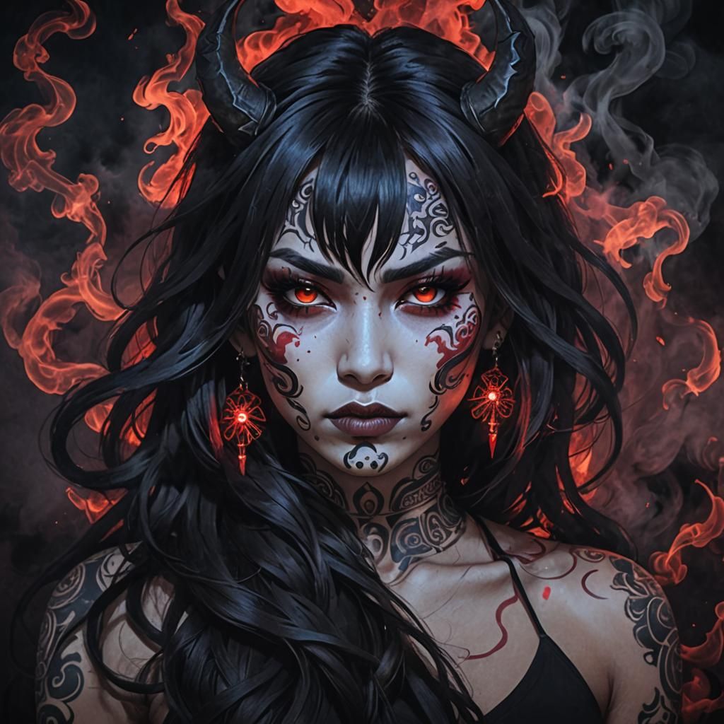 Anime Devil Girl with Red Smoke