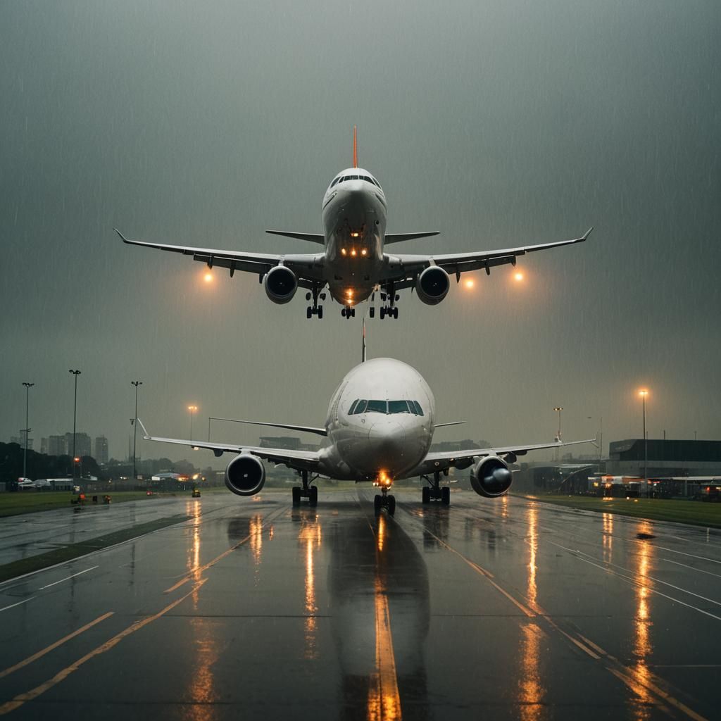 Guarulhos Airport: Cinematic Airliner Landing in the Rain