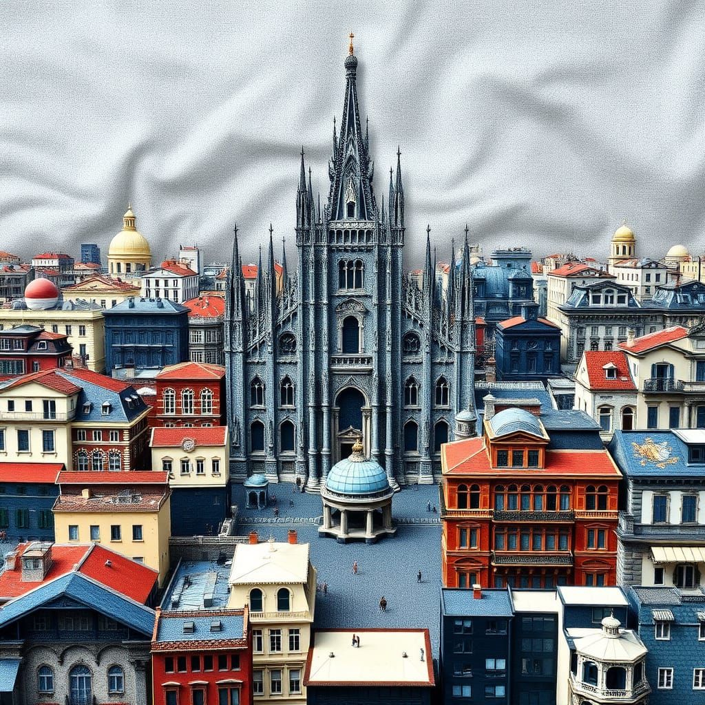 Milan Cityscape Fashioned from Textiles