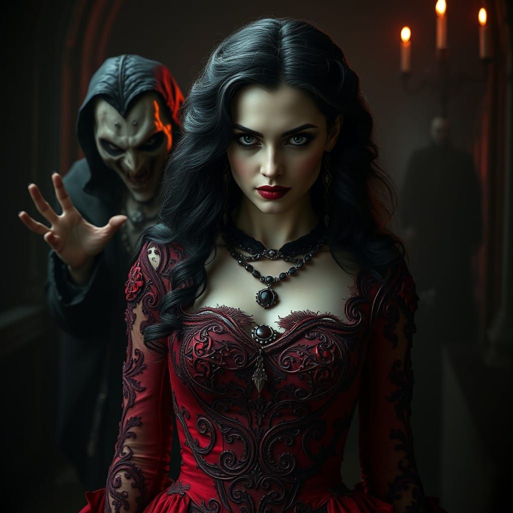 Ethereal Gothic Beauty Surrounded by Dark Fantasy