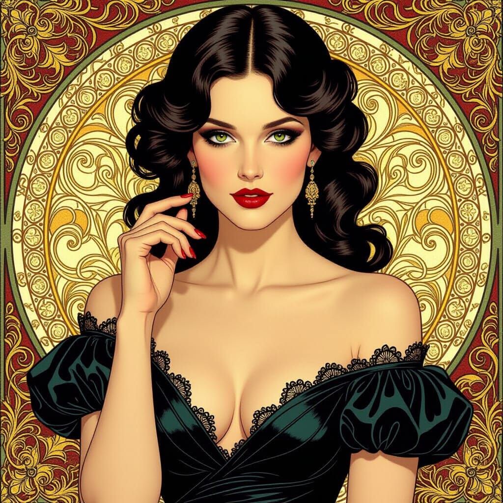Golden-Eyed Woman in Art Nouveau Style