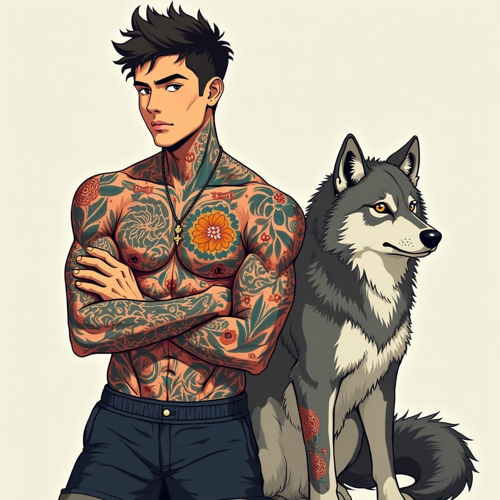 Young Athlete with Tattoos Surrounded by Wisdom