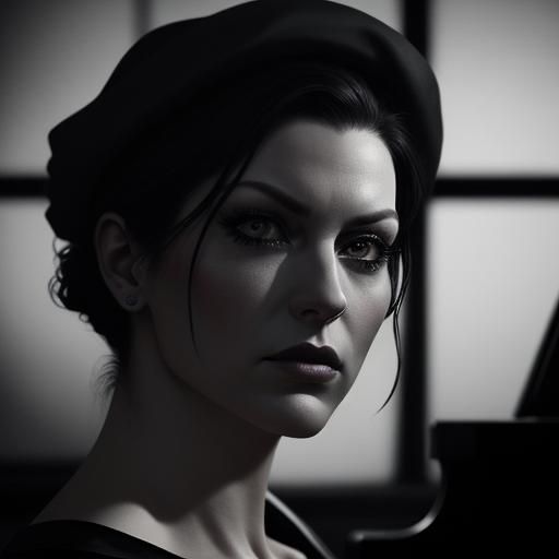 Noir Portrait of Woman at Piano in Dark Room