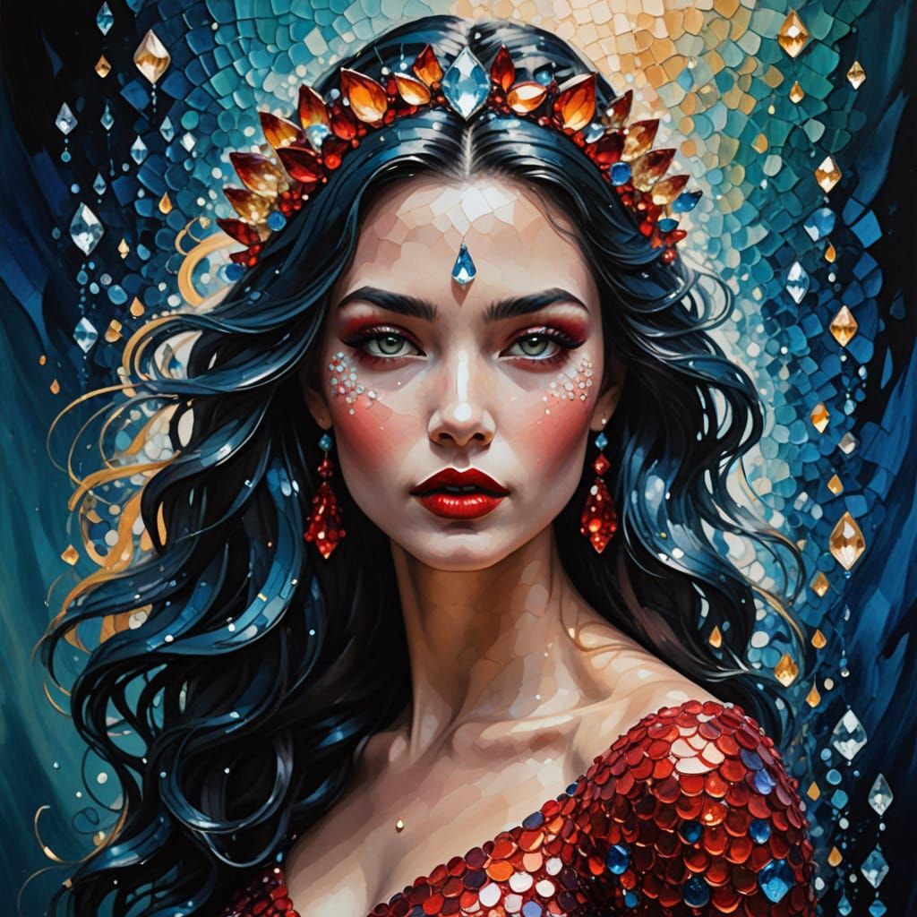 Graceful Woman in Impasto with Crystalline Gown