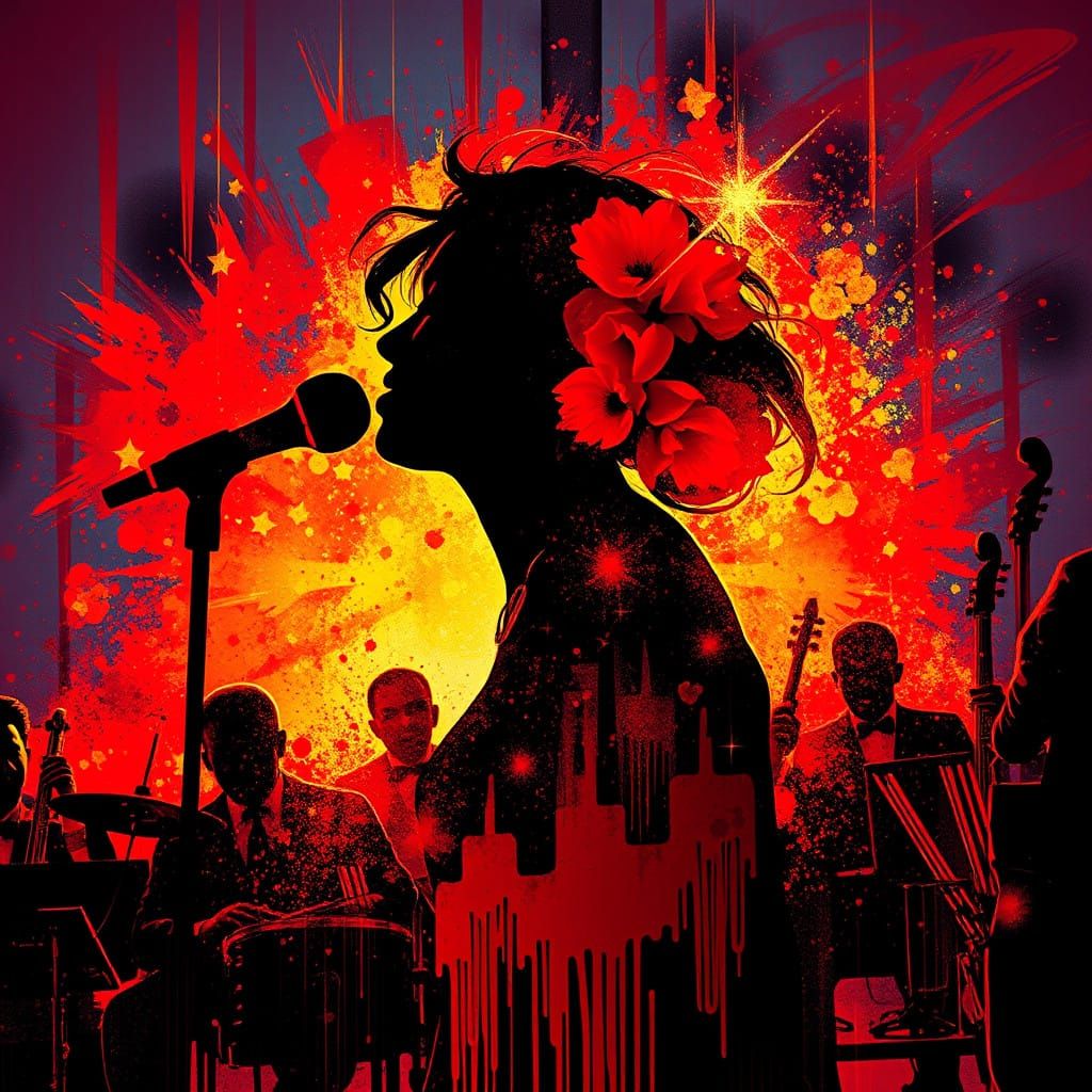 Jazz Diva Radiates Energetic Sparkles in Neon Noir