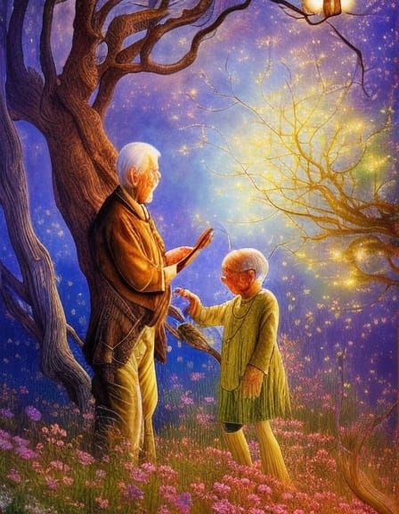 Old Man and Young Man with Lace Flowers