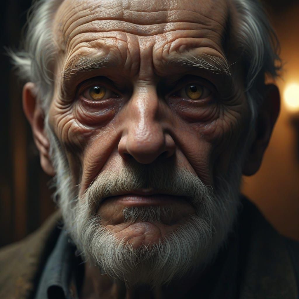 Wrinkled Face in Golden Hush