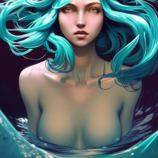Mermaid Portrait in Art Nouveau Style