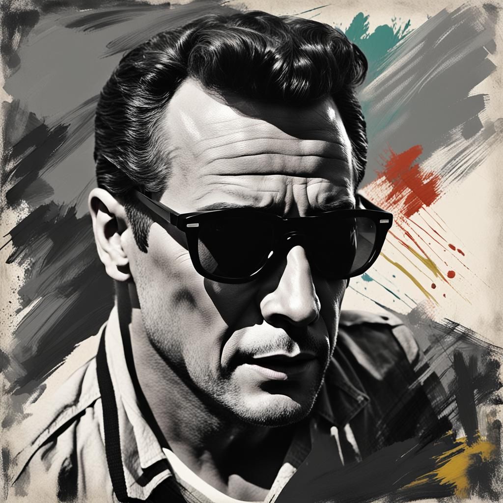1950s Actor with Abstract Brushstrokes in Black and White
