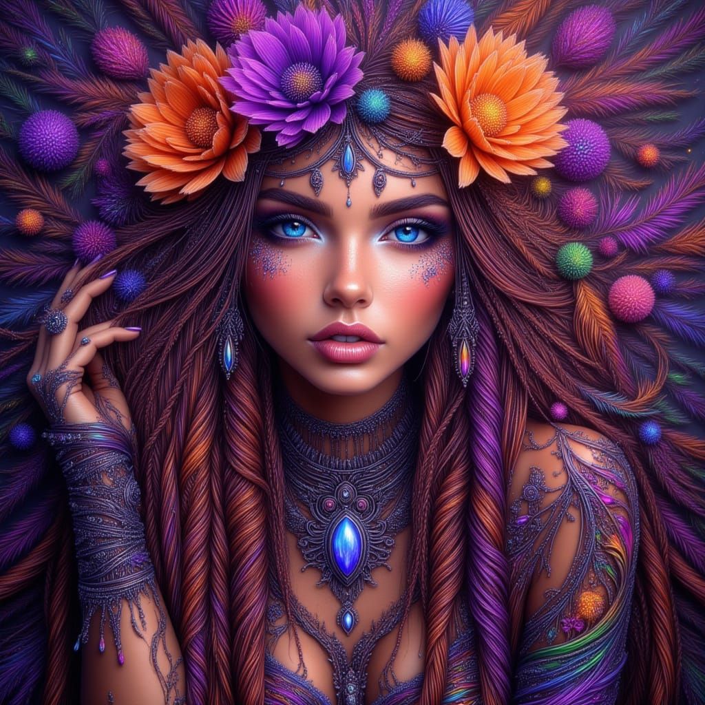 Futuristic Dystopian Scene with Glowing Threads and Neon Acc...