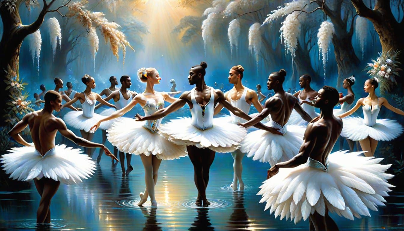 Dancers in Elegant Swan Lake Ballet