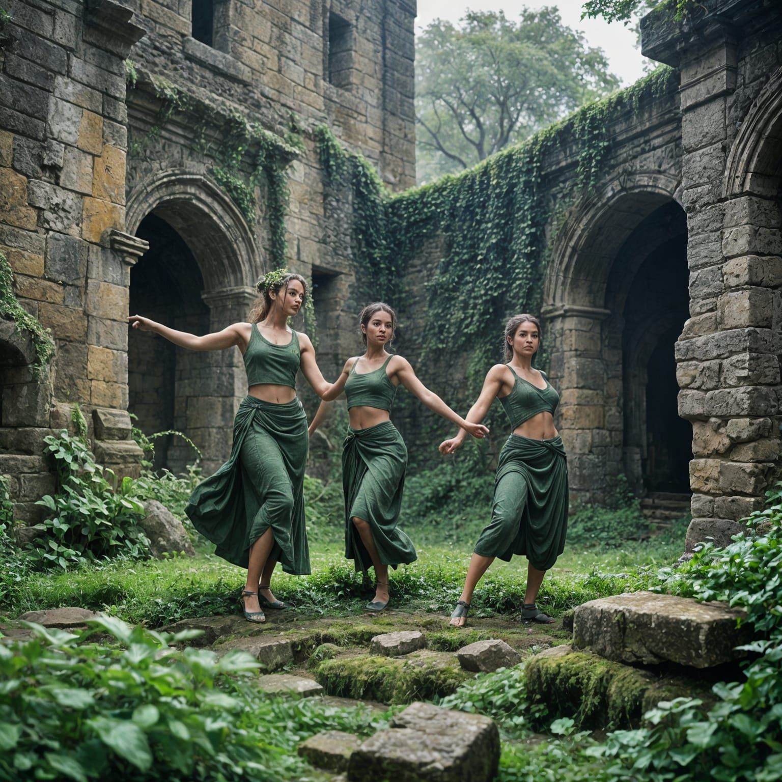Idols of Brushed Stone Dance in Ancient Castle Ruins