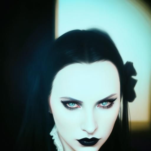 Very realistic Gothic portrait of young lady with long black hair and Black eyeshadow with Black eyeliner and Black lips...