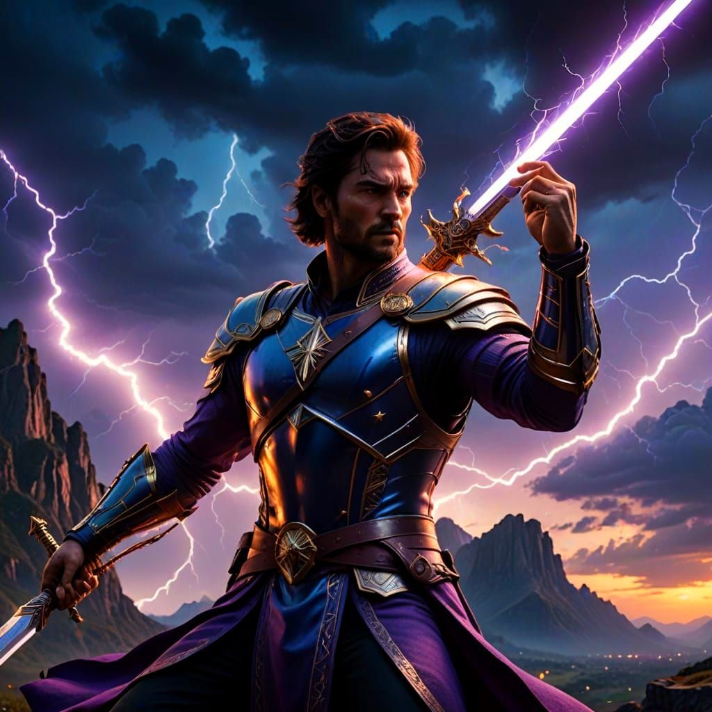 Epic Lightning Sword in a Dramatic Digital Matte Painting