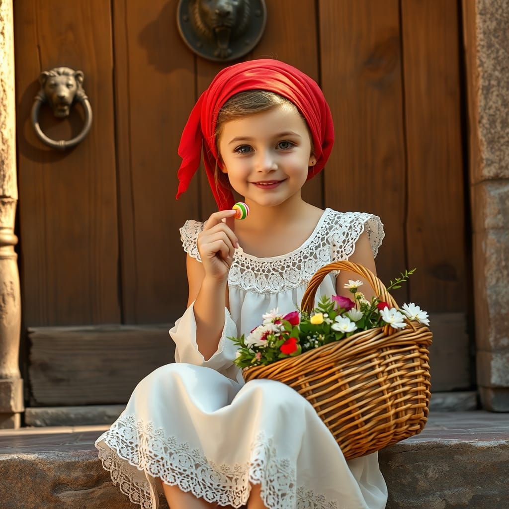 Girl with Candy in Art Nouveau Style