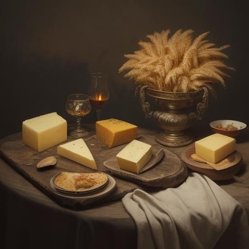 Giant Bread and Cheese Still Life in Dutch Masters Style