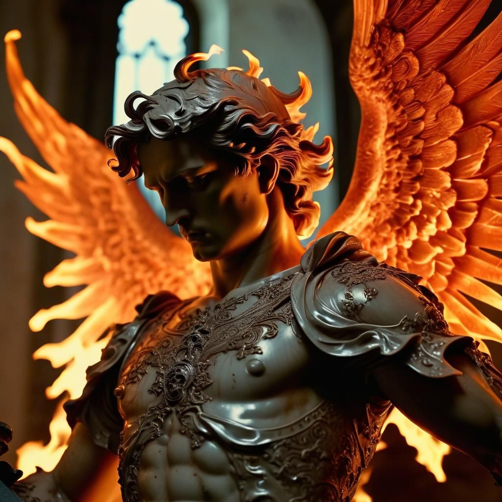 Baroque Archangel Battles Demons in Hellscape