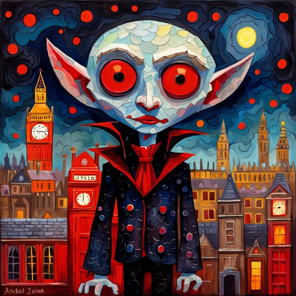 Cute Vampire with Glowing Red Eyes in London