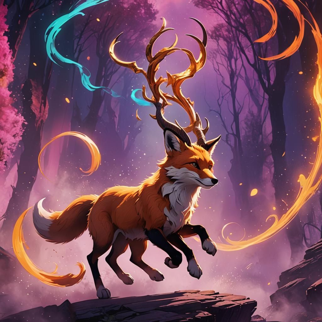 Fox-Ox Hybrid Navigating Mystical Environment in Disney Styl...