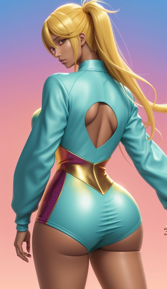 Anime Style Woman with Highlighted Curves in Digital Art