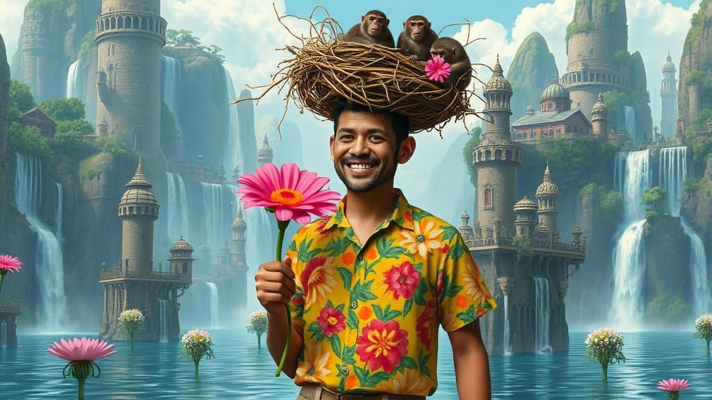 Floating City Dreamscape with Monkey Nest, Bizarre Art