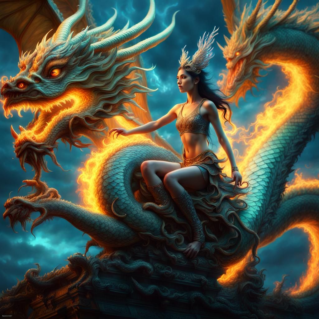 Hologram Fairy Rides a Chinese Dragon