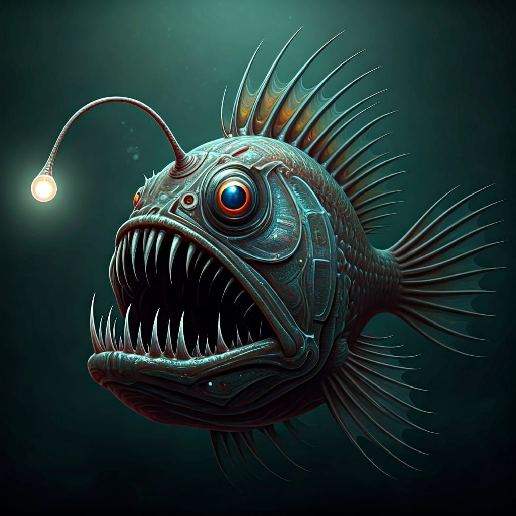 Deep Sea Angler Fish in Biomechanical Surrealist Style