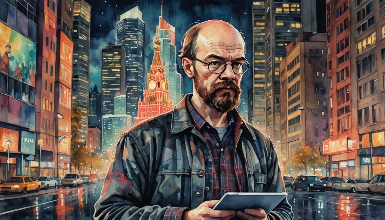 Lenin as Hipster in Modern Moscow: Watercolor Portrait