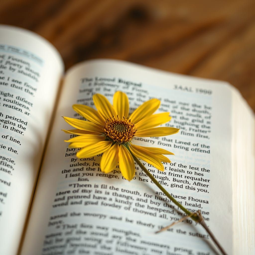 Dried Yellow Flower Pressed in Bible Pages