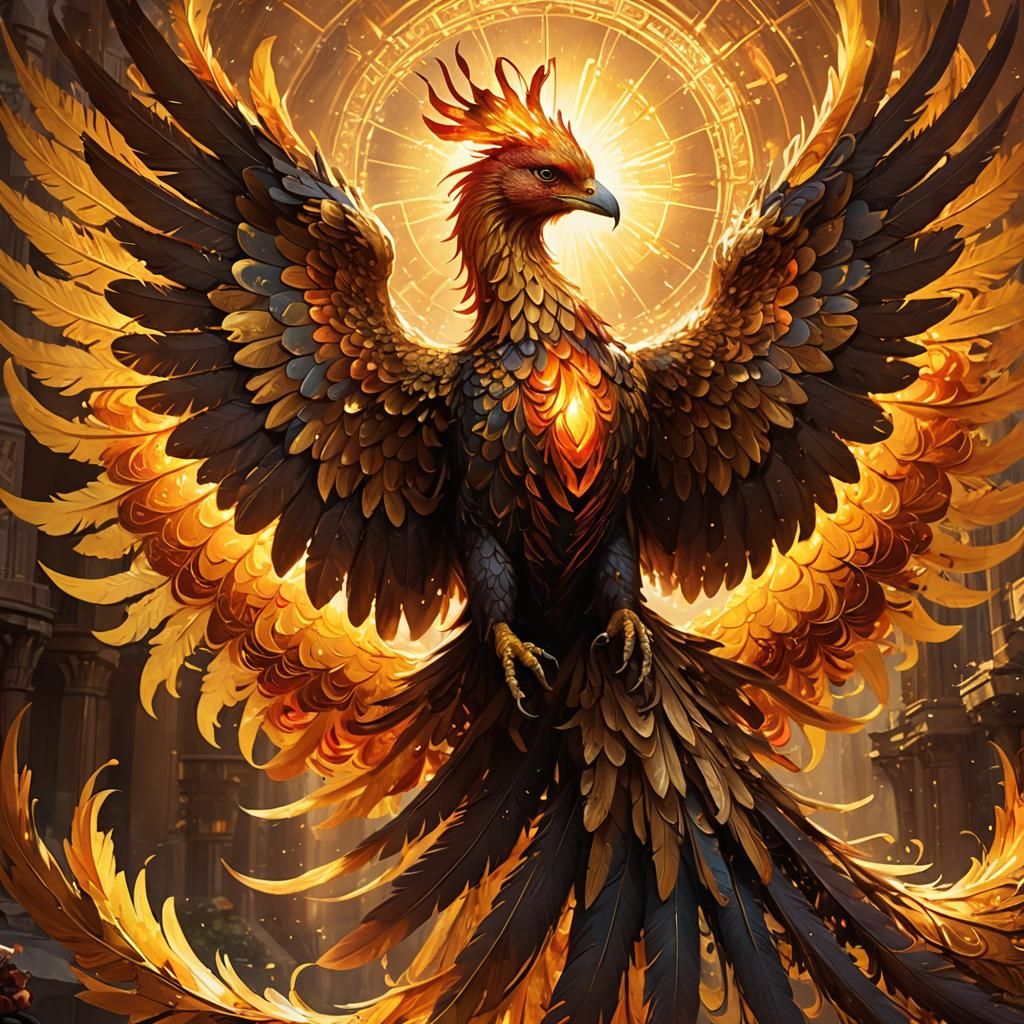 The Solarion Phoenix has a body that gleams with the brilliance of golden sunlight. Its feathers are like living flames.