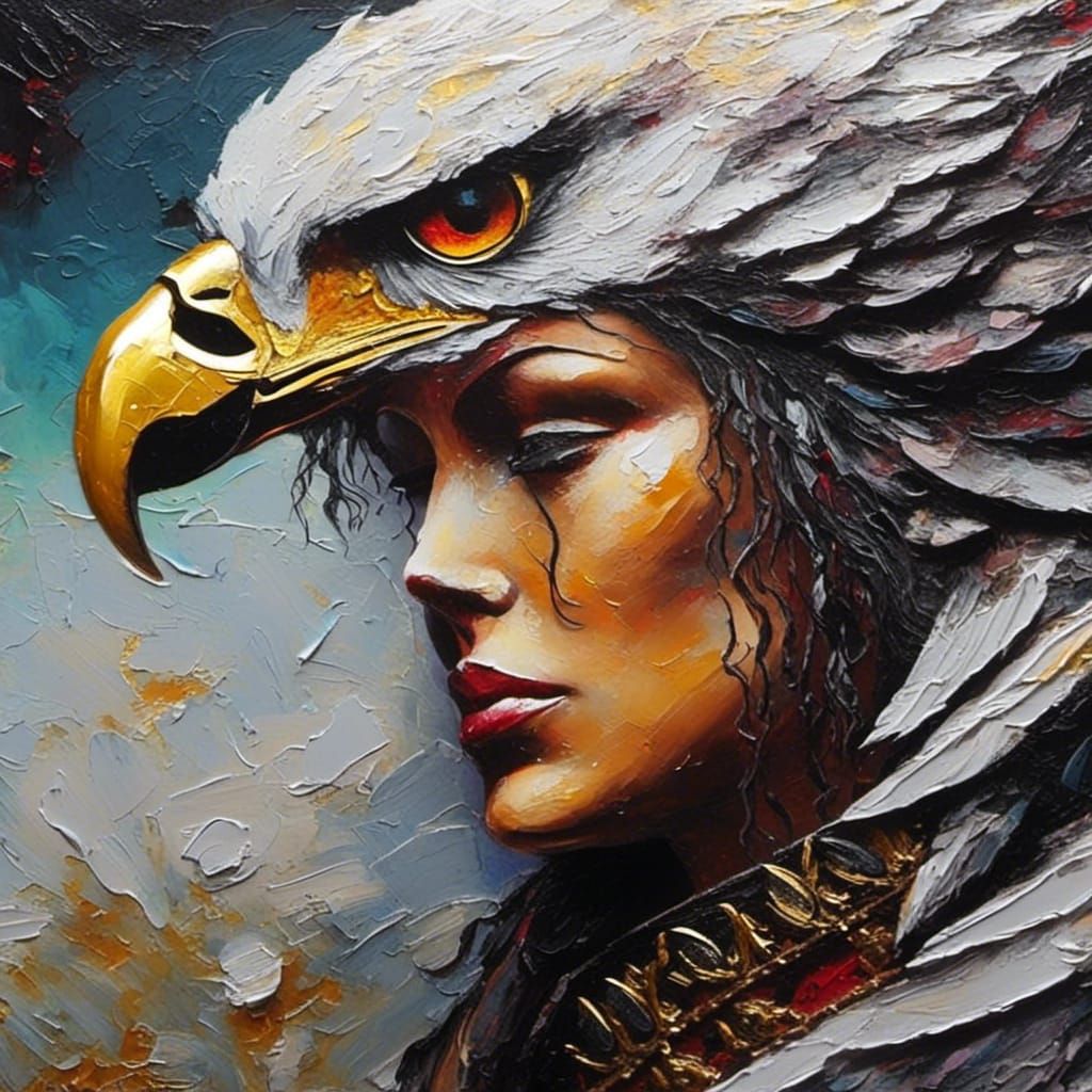 Majestic Eagle Portrait in Impasto Oil Painting