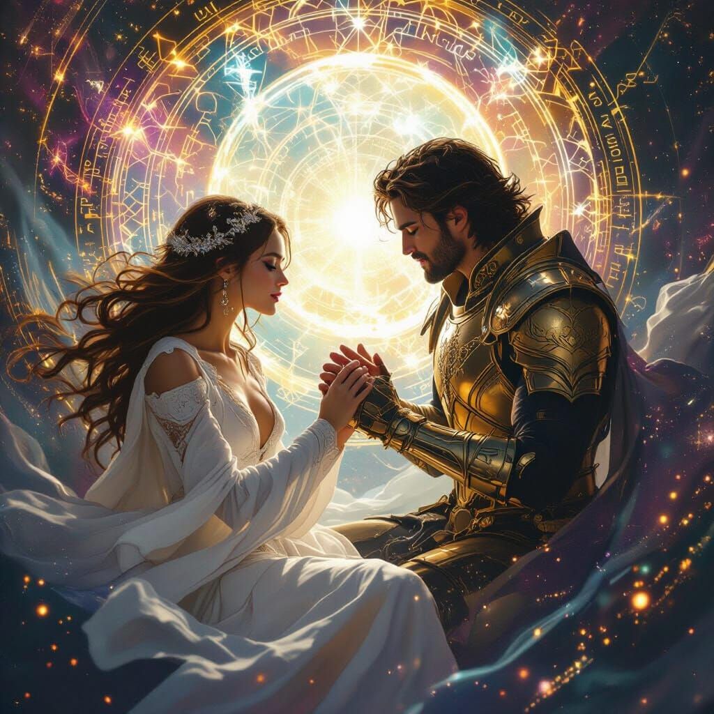 Celestial Lovers in Cosmic Void as Digital Matte Painting