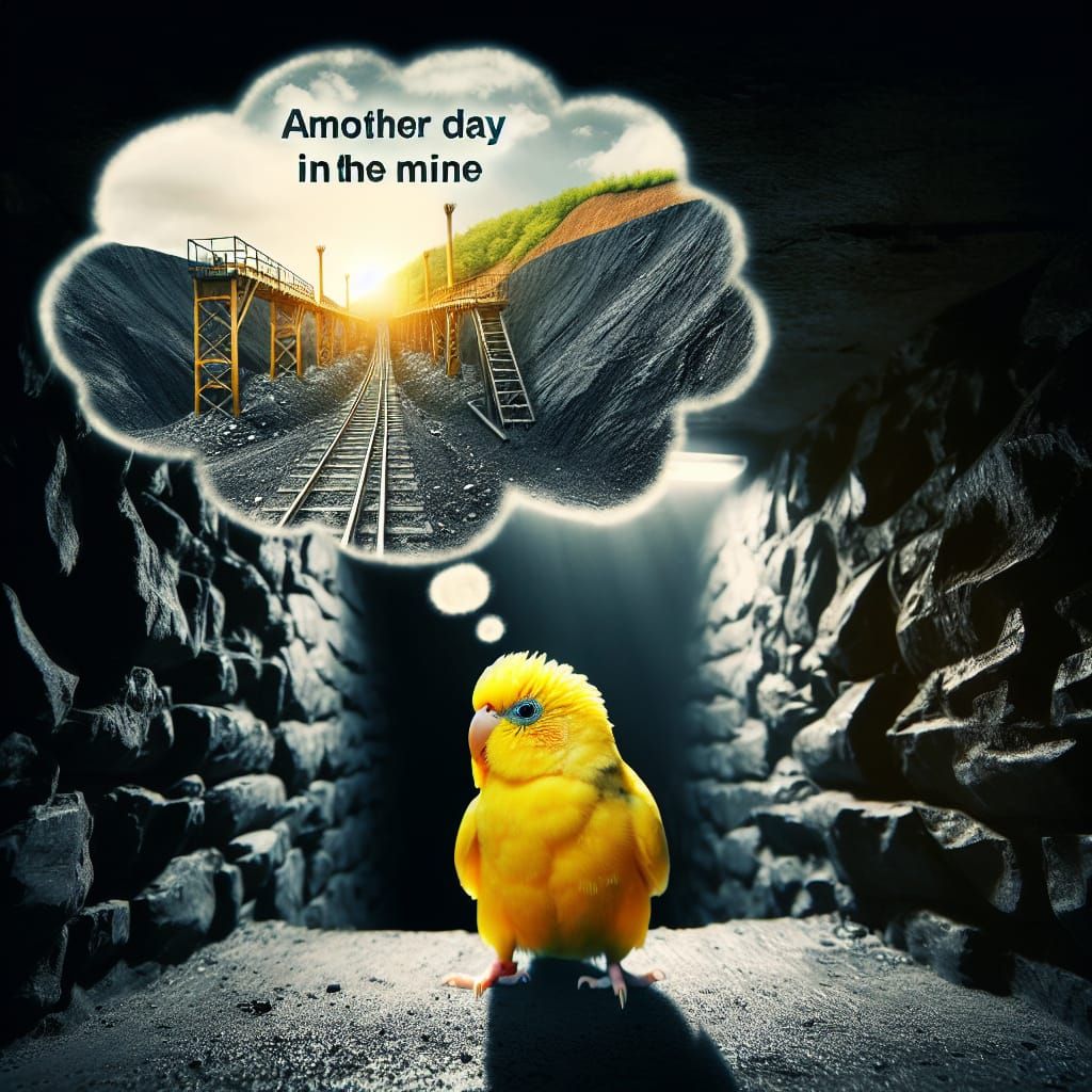 Parakeet Contemplates Mining in Surreal Scene